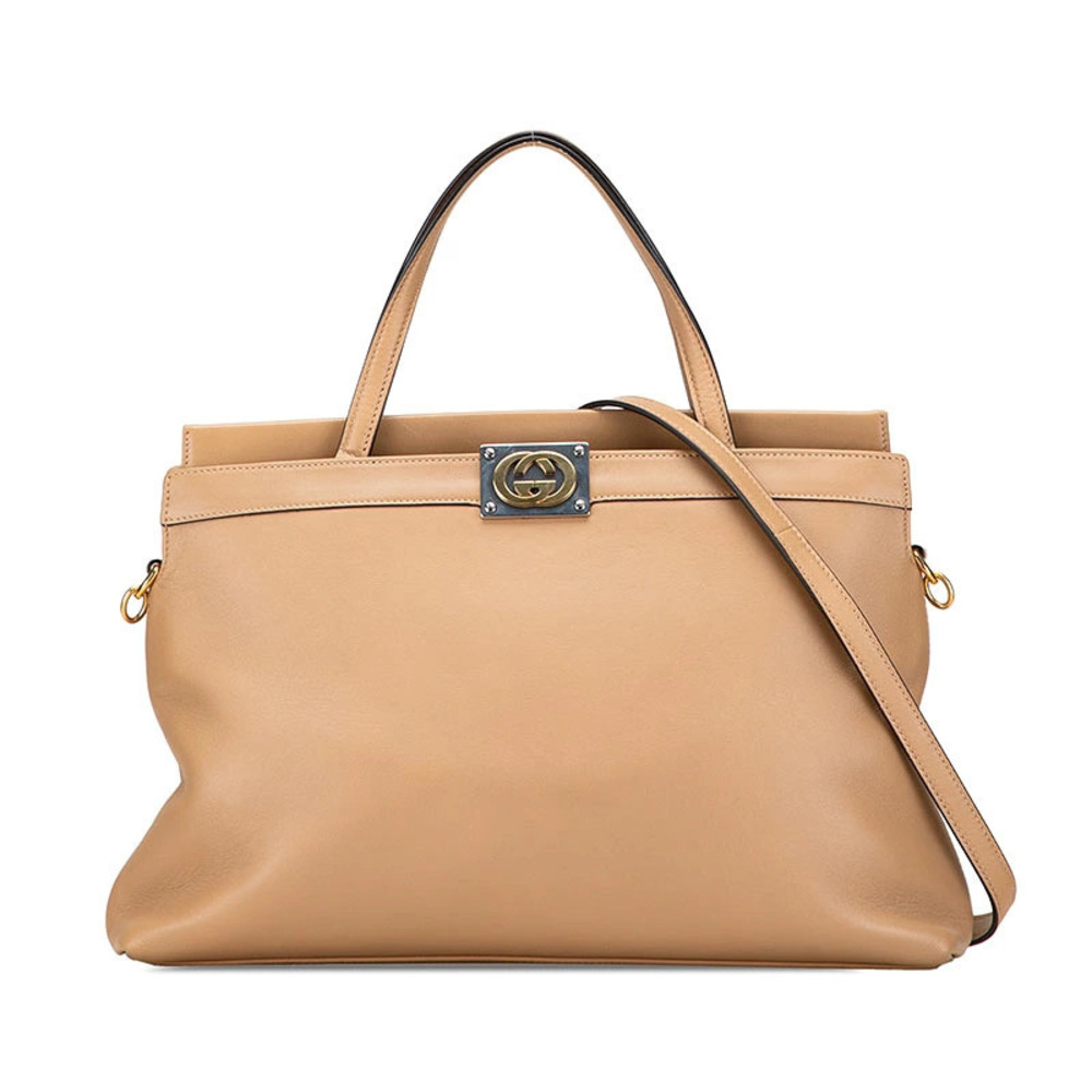 Gucci Interlocking G 2way Shoulder Bag Beige Cream Leather